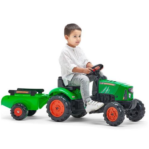Tractor Falk verde pentru copii cu pedale si remorca FALK imagine noua