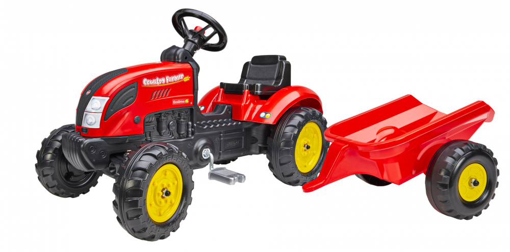 Tractor Cu Pedale Si Remorca Pentru Copii Falk Rosu 2058l