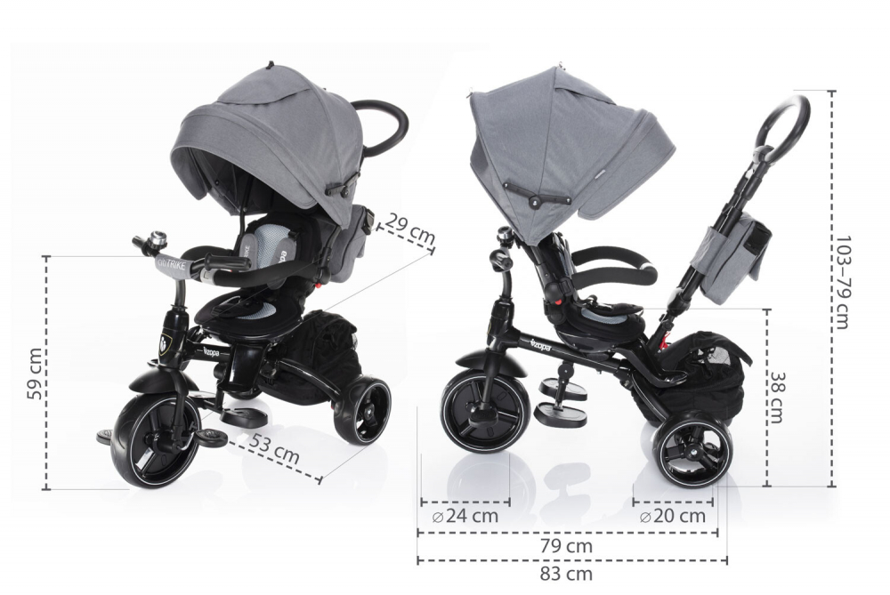 Tricicleta pentru copii Zopa Citi Trike Foggy Grey 6 in 1 cu suport picioare, control al directiei, scaun reversibil, rotire 360 grade, varsta 10 luni+ - 3 | YEO