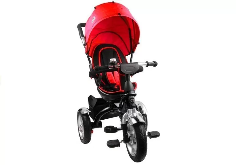 Tricicleta cu pedale pentru copii cu scaun rotativ si copertina rosie LeanToys copertina imagine 2022 protejamcopilaria.ro