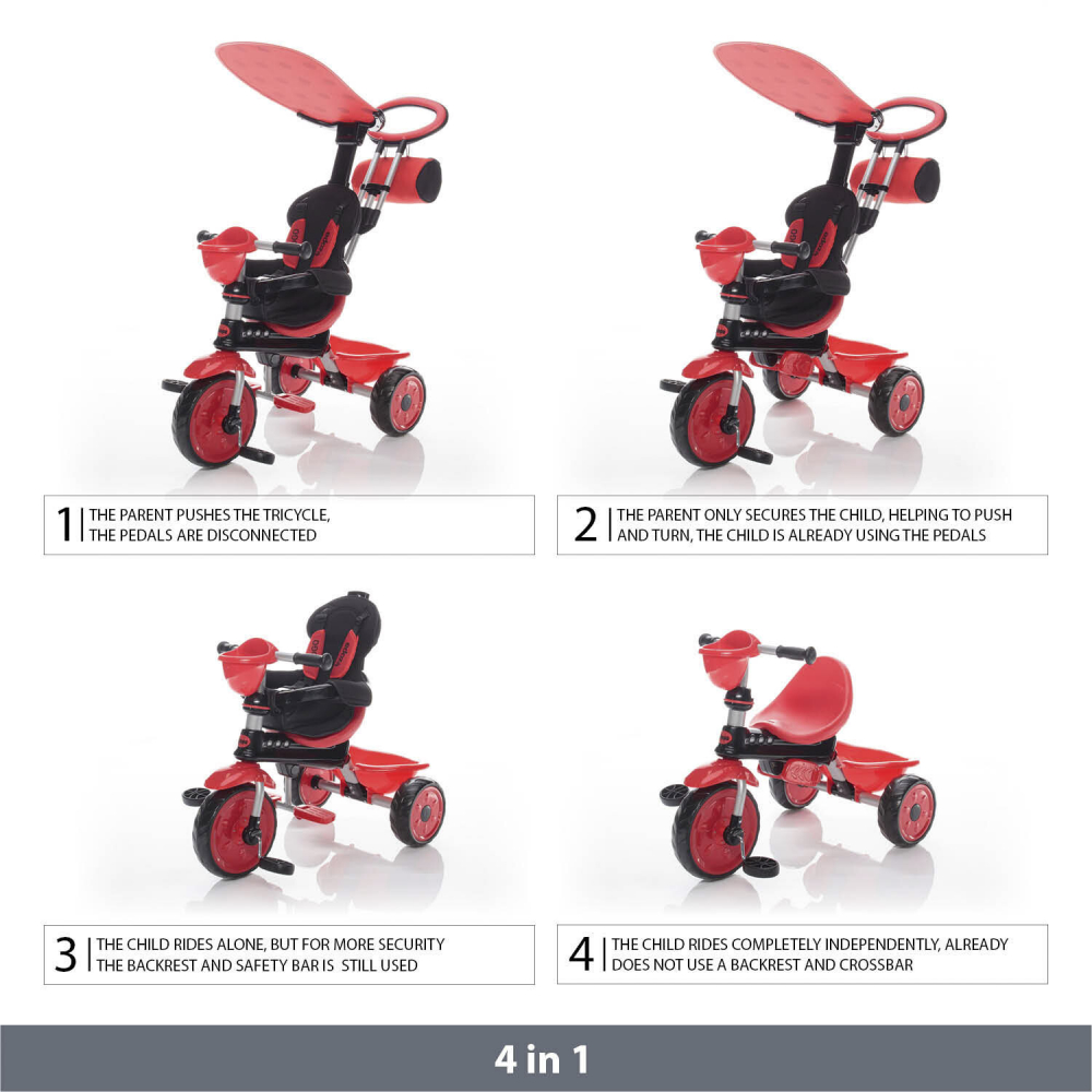 Tricicleta pentru copii Zopa ZooGo Ladybug 4 in 1 reglabila, control al directiei, suport picioare, sezut captusit cu materiale moi si roti din cauciuc Eva, varsta 18 luni+ - 4 | YEO