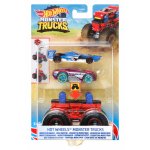 Hot Wheels Monster Truck cu masinute roz si albastru