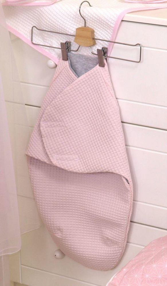 Sistem de infasare Baby swaddle Waffle din bumbac roz AMY