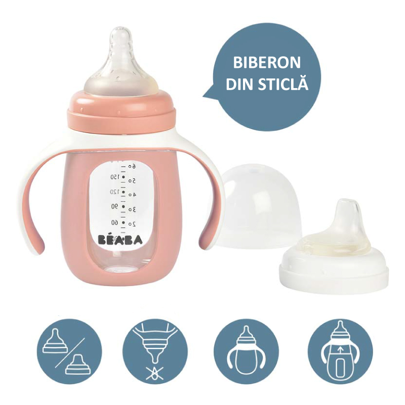 Biberon de invatare 2 in 1 Beaba 210 ml Old Pink - 2 | YEO