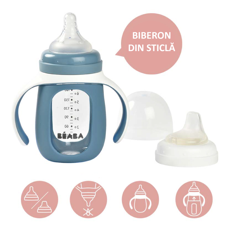 Biberon de invatare 2 in 1 Beaba 210 ml Windy Blue - 1 | YEO