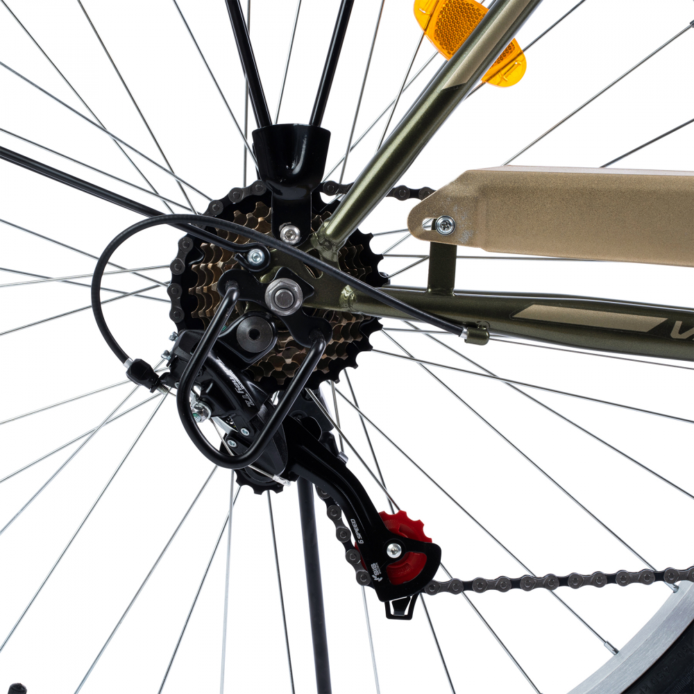 Bicicleta City 7 viteze 26 Inch frane V-Brake V2636A Velors Bulevard echipare Shimano cadru kaki cu design auriu - 1