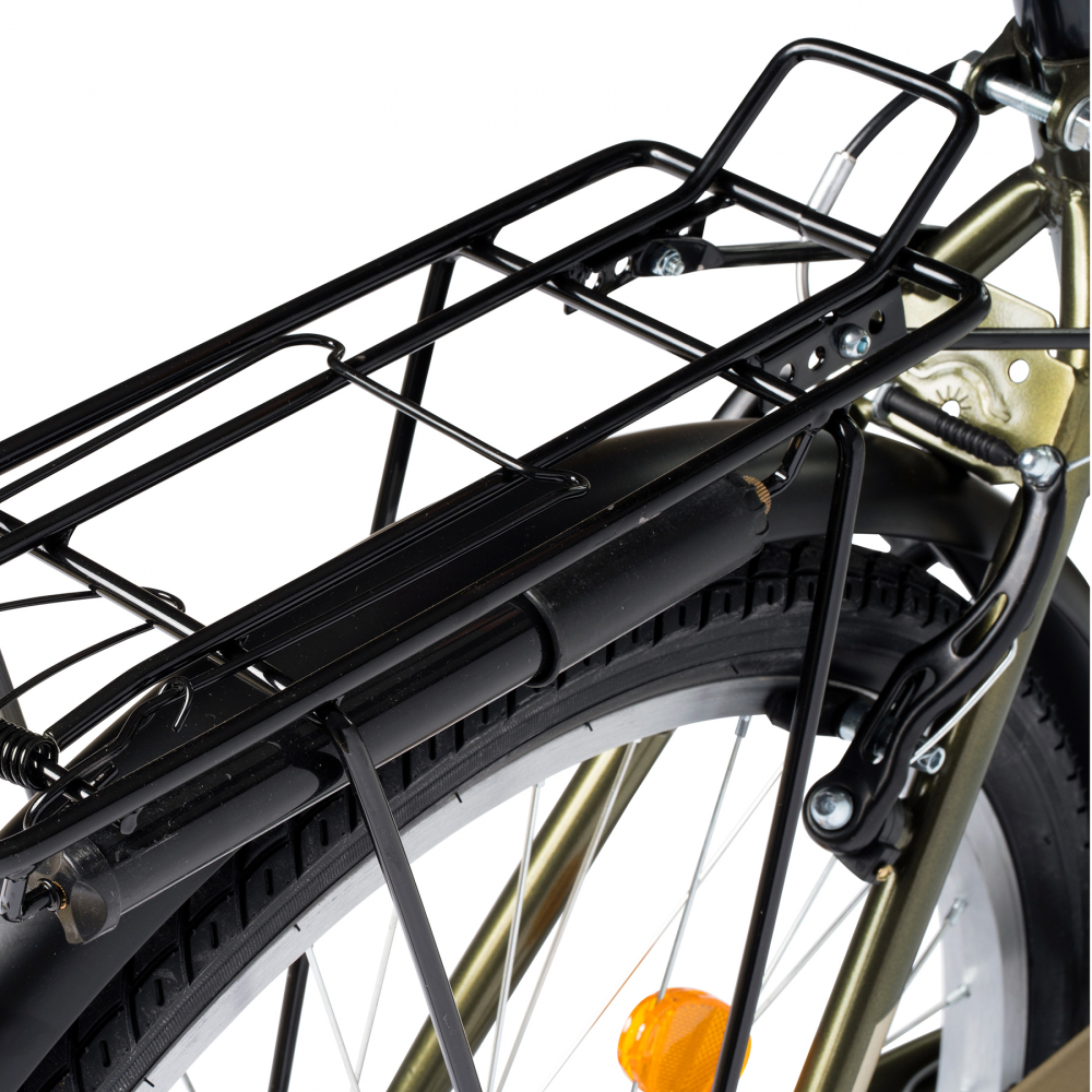 Bicicleta City 7 viteze 26 Inch frane V-Brake V2636A Velors Bulevard echipare Shimano cadru kaki cu design auriu - 3