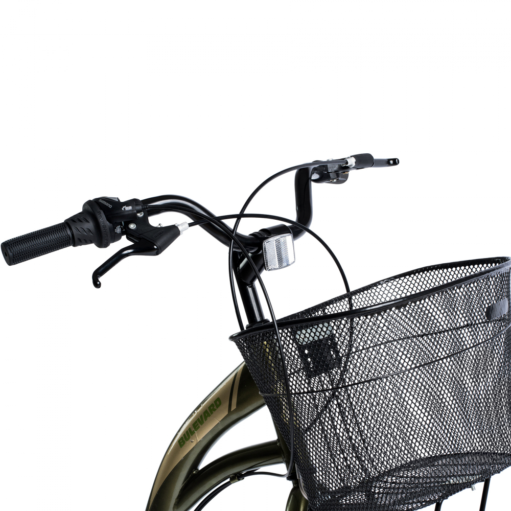 Bicicleta City 7 viteze 26 Inch frane V-Brake V2636A Velors Bulevard echipare Shimano cadru kaki cu design auriu - 4