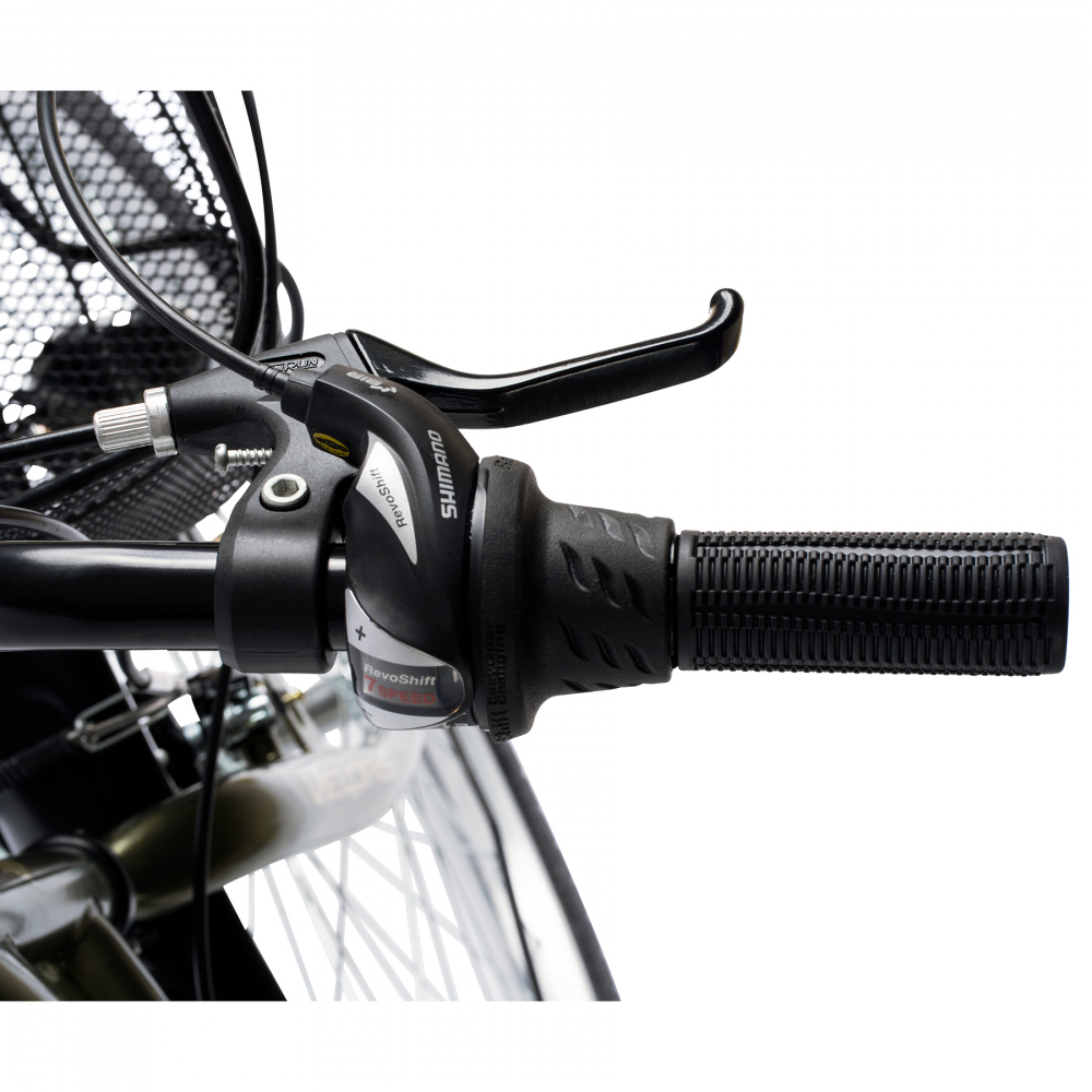 Bicicleta City 7 viteze 26 Inch frane V-Brake V2636A Velors Bulevard echipare Shimano cadru kaki cu design auriu - 5