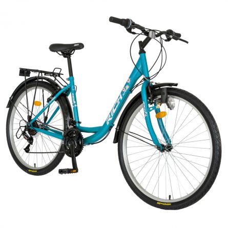 Bicicleta City Saiguan Revoshift 26 inch Rich R2632A cadru bleu cu design alb - 1