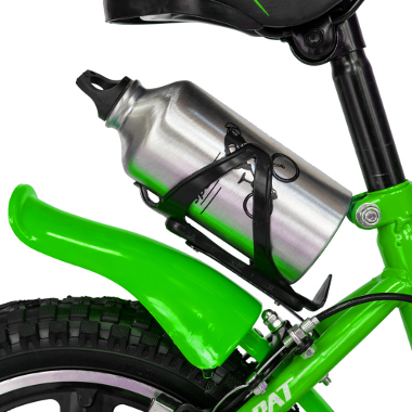 Bicicleta copii 3-5 ani 14 inch roti ajutatoare cu led C1400A cadru verde cu design alb Carpat Kids - 1