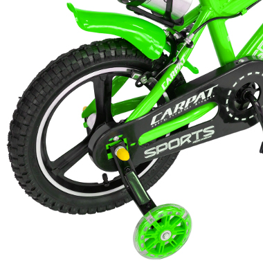 Bicicleta copii 3-5 ani 14 inch roti ajutatoare cu led C1400A cadru verde cu design alb Carpat Kids - 2