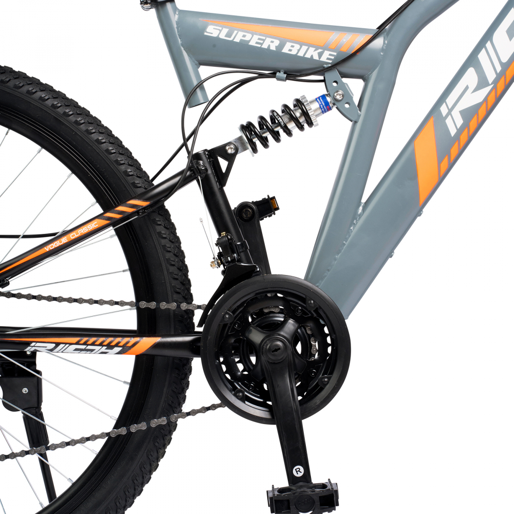 Bicicleta MTB-FS Saiguan Revoshift 18 viteze 27.5 inch RICH R2750D cadru gri cu design portocaliualb - 3