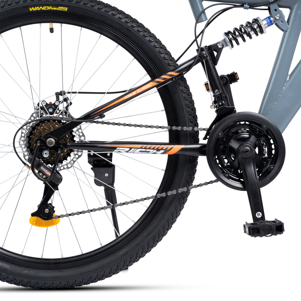 Bicicleta MTB-FS Saiguan Revoshift 18 viteze 27.5 inch RICH R2750D cadru gri cu design portocaliualb - 4
