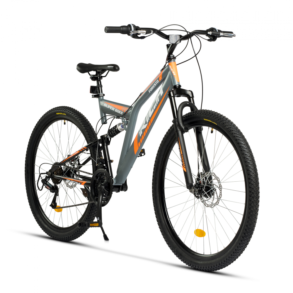 Bicicleta MTB-FS Saiguan Revoshift 18 viteze 27.5 inch RICH R2750D cadru gri cu design portocaliualb - 5