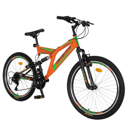 Bicicleta MTB-FS Saiguan Revoshift 18 viteze 24 inch frane V-Brake RICH R2449A cadru portocaliu cu design negru - 6