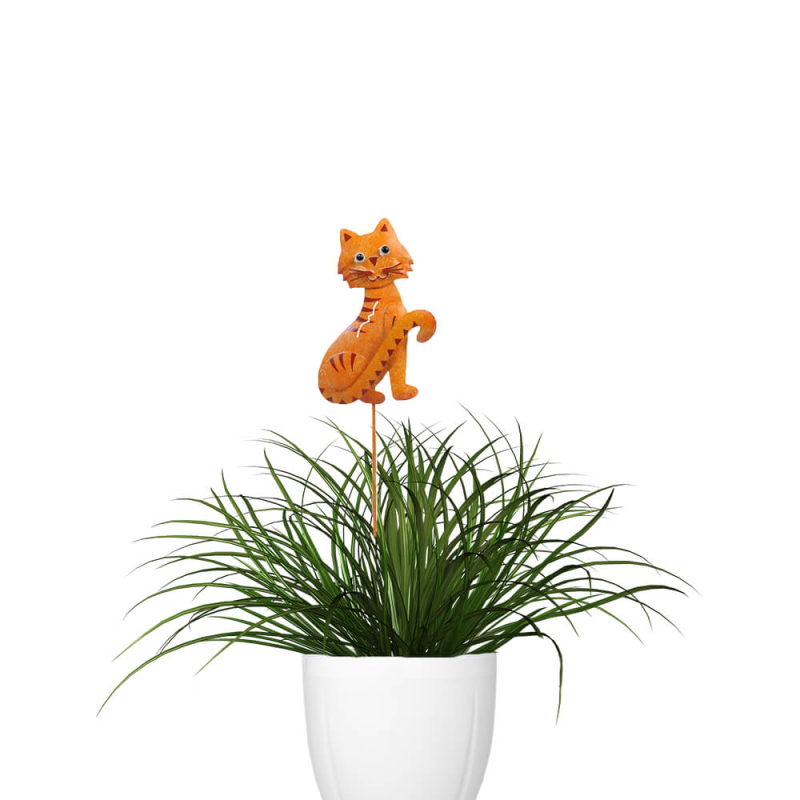 Decoratiune metalica gradina Pisica cu tija pentru plante 45 cm - 3