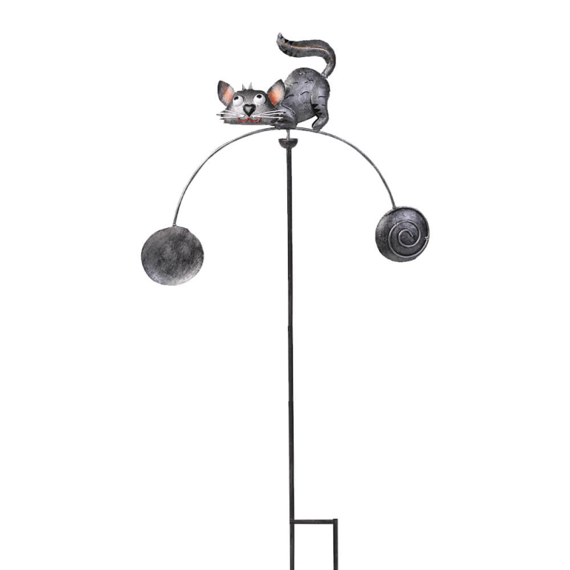 Decoratiune metalica gradina Pisica gri la panda Pendul 116 cm - 2