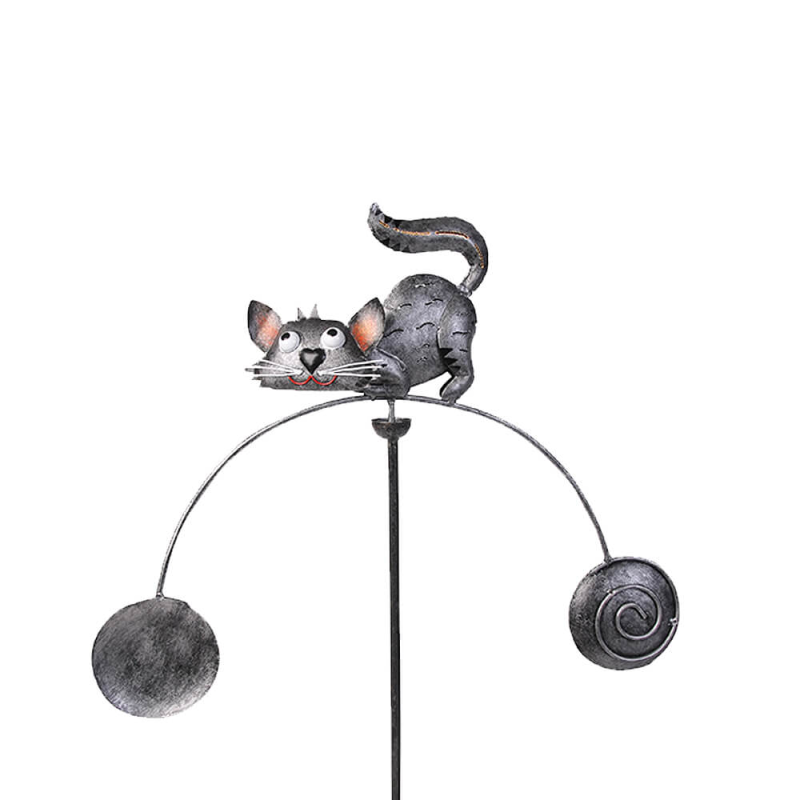 Decoratiune metalica gradina Pisica gri la panda Pendul 116 cm - 1
