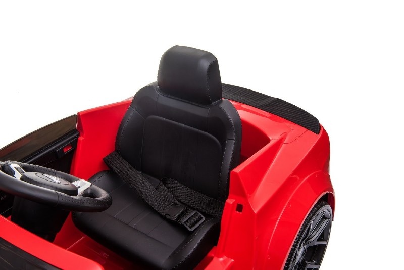 Masinuta electrica 12V cu roti EVA si scaun din piele Ford Mustang Rosu 12V