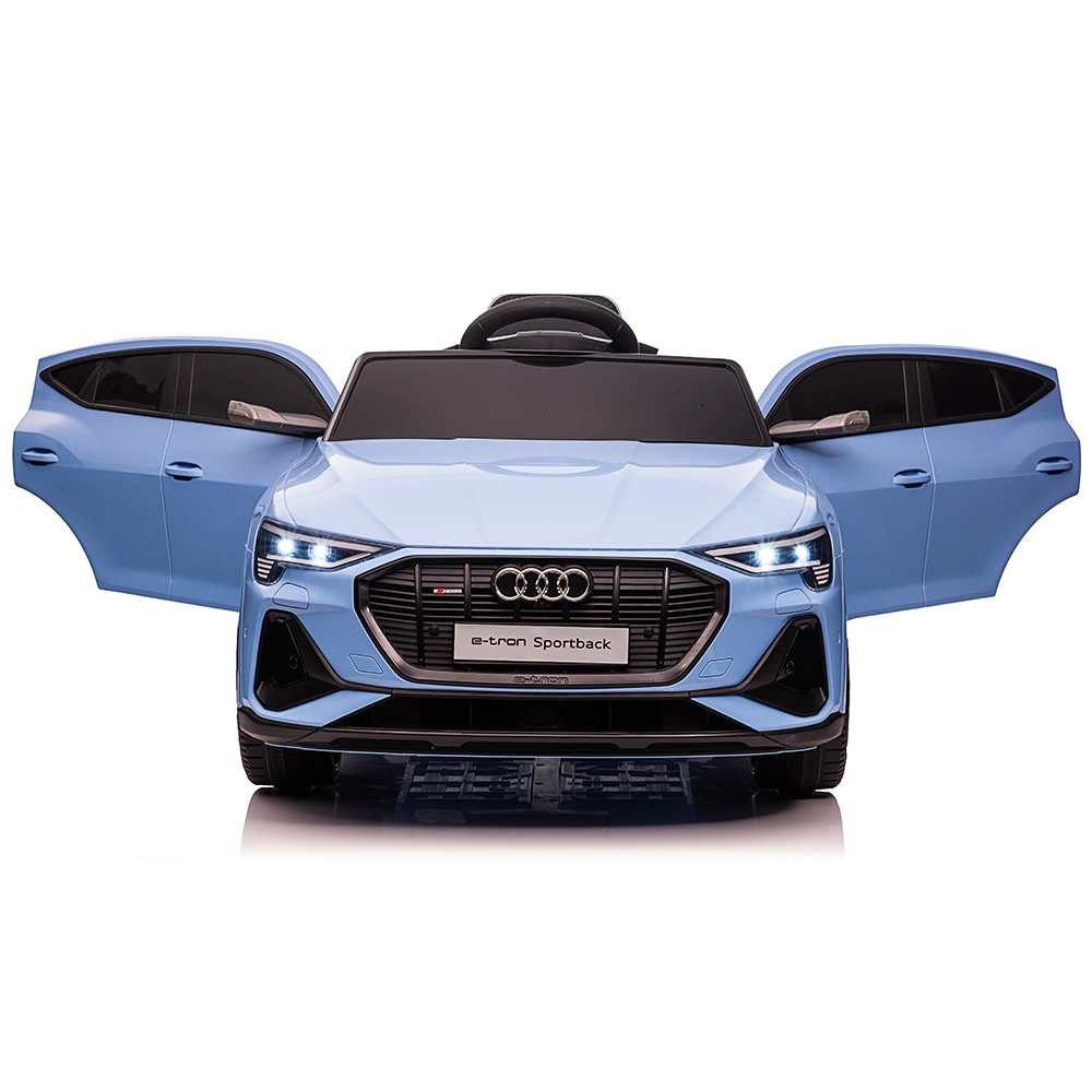 Masinuta electrica cu roti Eva si scaun piele Audi E Tron Light Blue Audi La Plimbare