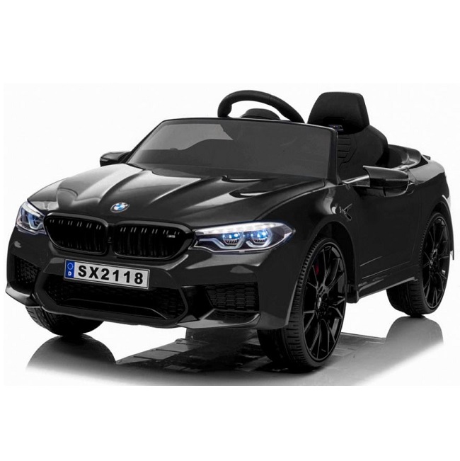 Masinuta electrica cu scaun de piele si roti EVA BMW M5 12V Black 12V imagine noua responsabilitatesociala.ro