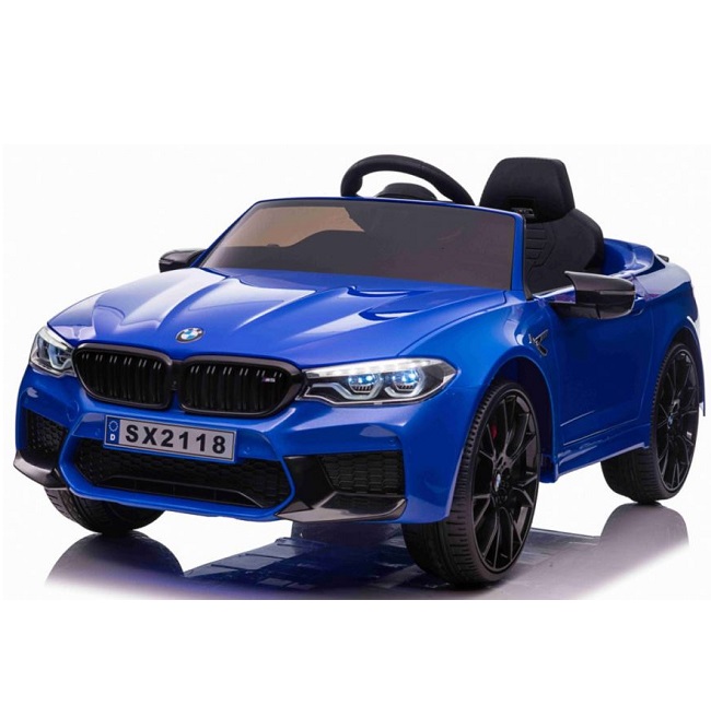 Masinuta electrica cu scaun de piele si roti EVA BMW M5 Blue Blue imagine noua responsabilitatesociala.ro
