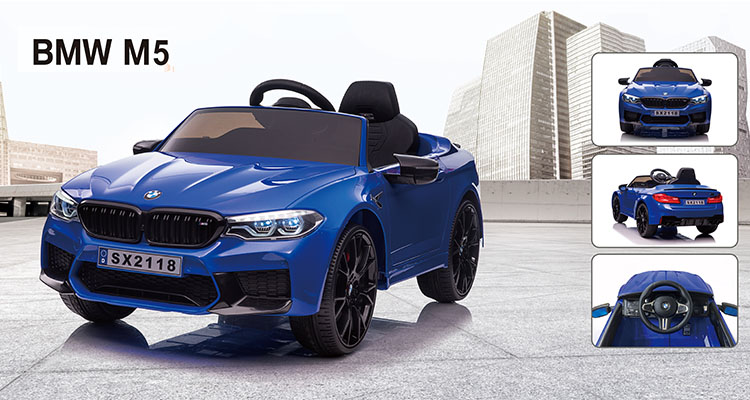 Masinuta electrica cu scaun de piele si roti EVA BMW M5 Blue - 1