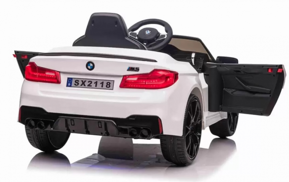 Masinuta electrica cu scaun de piele si roti EVA BMW M5 White - 9