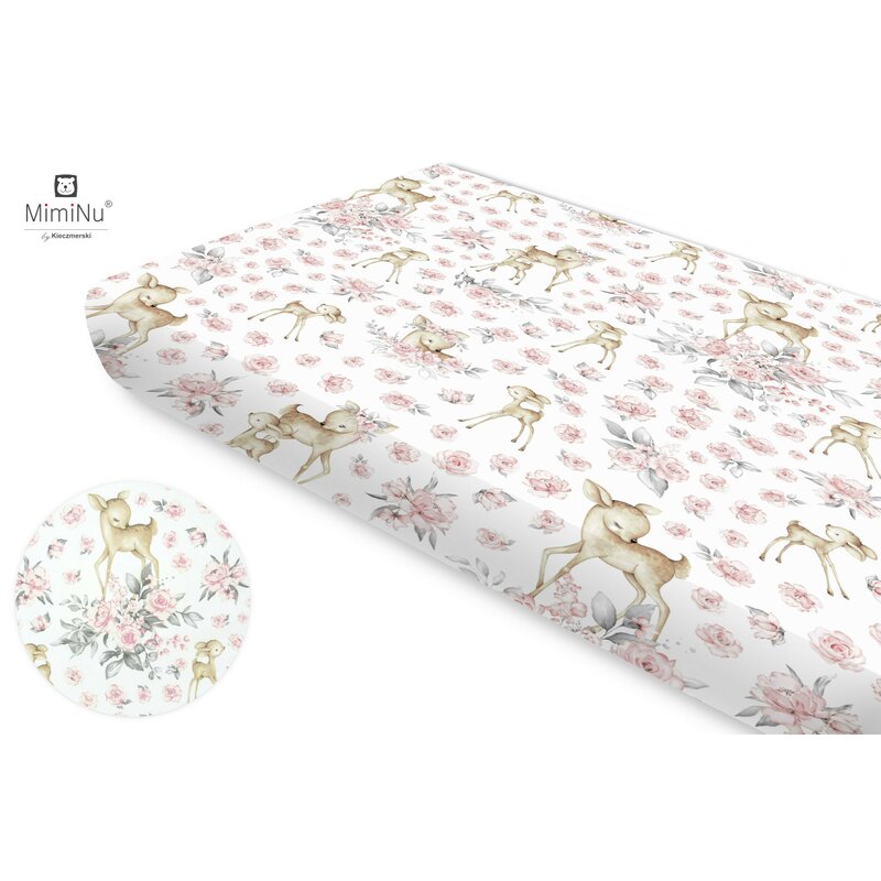 Cearceaf cu elastic Miminu din bumbac 160x80 cm Sweet Deer Pink