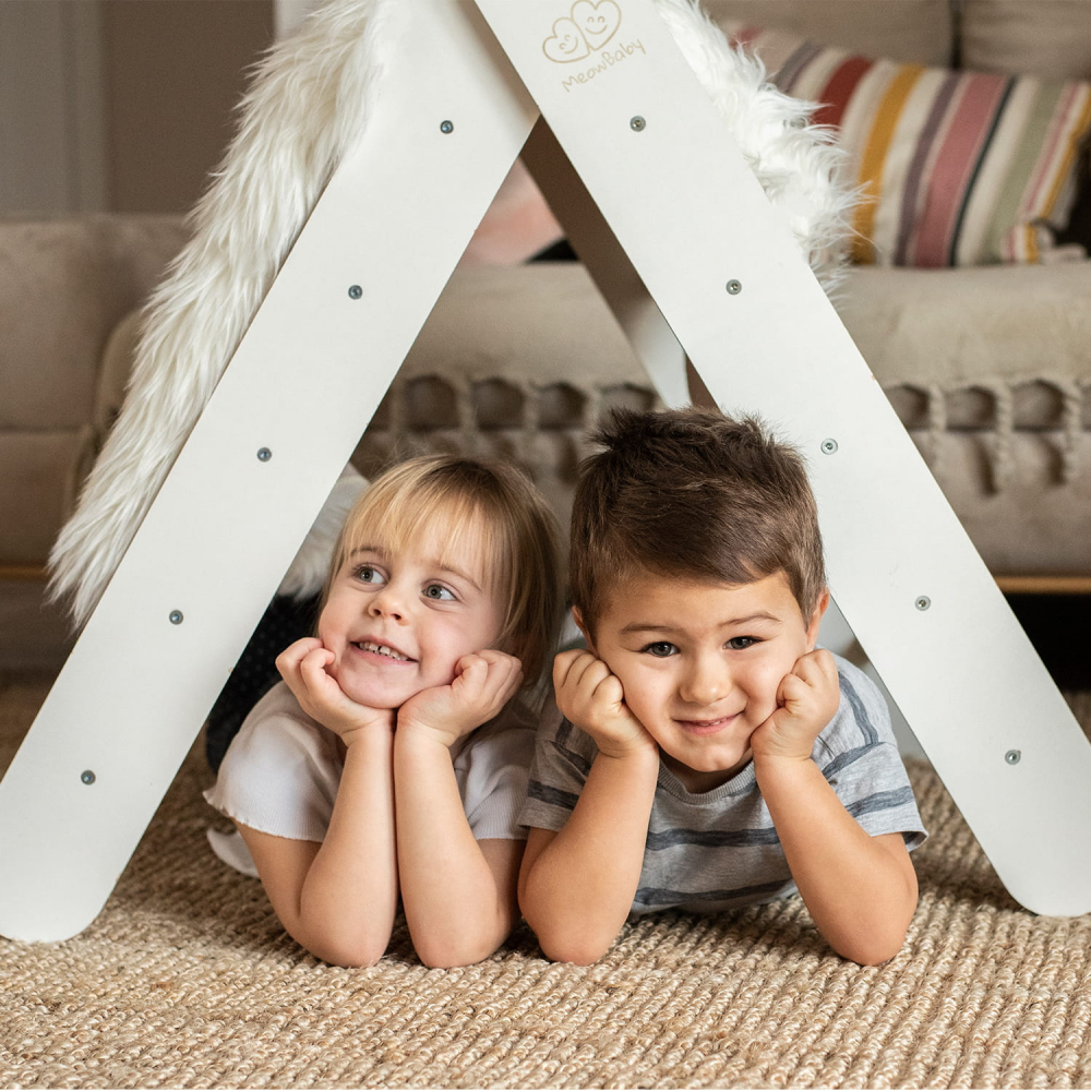 Scara din lemn pentru copii triunghi de catarare tip Pikler Montessori alb MeowBaby - 2
