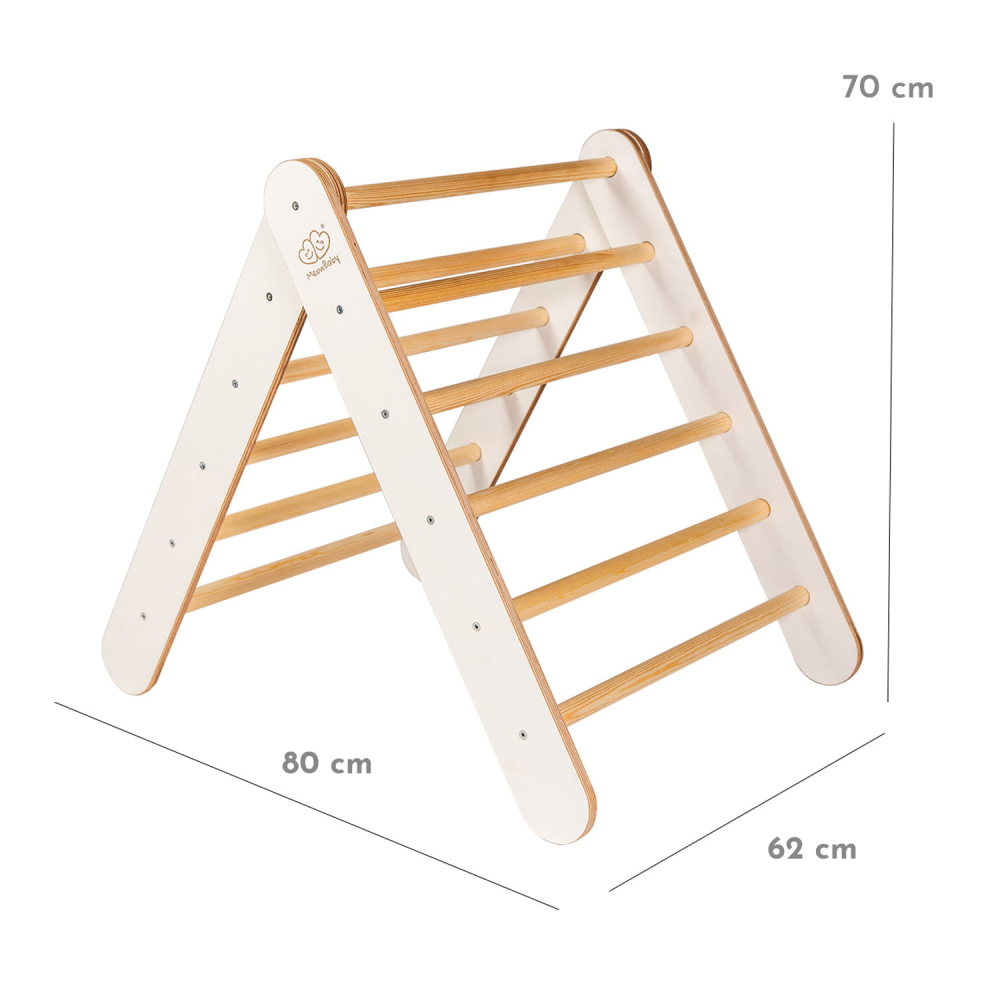 Scara din lemn pentru copii triunghi de catarare tip Pikler Montessori alb MeowBaby - 3