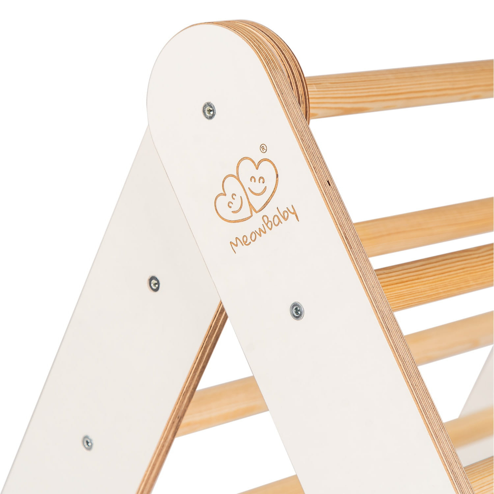 Scara din lemn pentru copii triunghi de catarare tip Pikler Montessori alb MeowBaby - 6