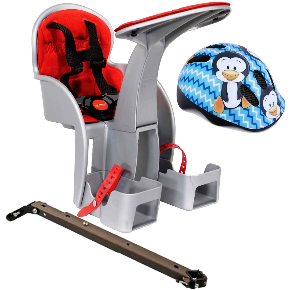 Scaun bicicleta copii SafeFront Clasic pozitie montare centru 15 kg si casca protectie XS 44-48 Penguin WeeRide grirosu