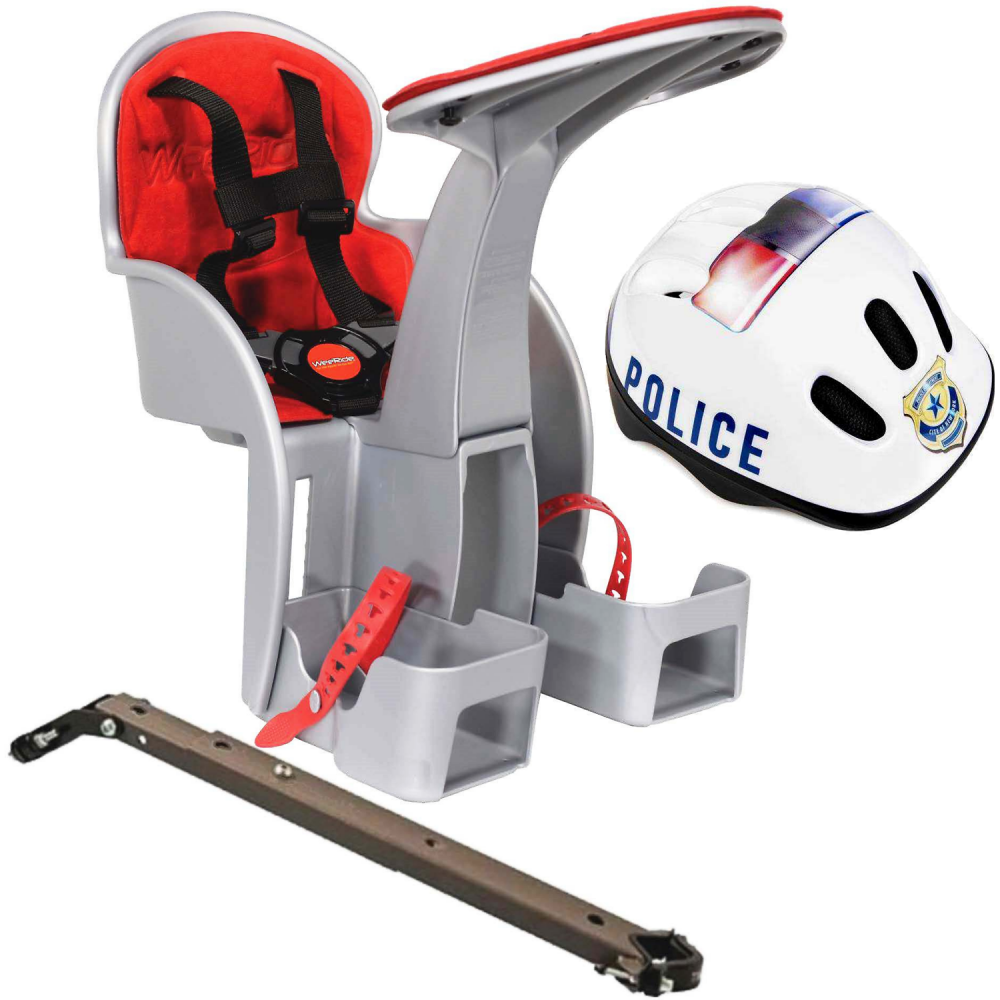 Scaun bicicleta copii SafeFront Clasic pozitie montare centru 15 kg si casca protectie XS 44-48 Police WeeRide grirosu