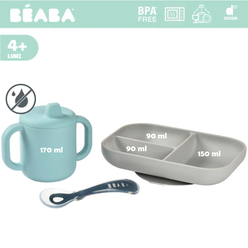 Set de masa silicon cu cana Beaba Blue - 3 | YEO