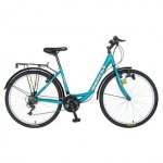 Bicicleta City Saiguan Revoshift 26 inch Rich R2632A cadru bleu cu design alb