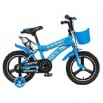 Bicicleta copii 3-5 ani 14 inch roti ajutatoare cu led C1400A cadru albastru cu design alb Carpat Kids