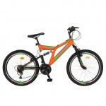 Bicicleta MTB-FS Saiguan Revoshift 18 viteze 24 inch frane V-Brake RICH R2449A cadru portocaliu cu design negru