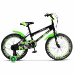 Bicicleta copii 5-7 ani 18 Inch C-Brake roti ajutatoare cu LED Rich Baby R1803A cadru negru cu design verde