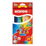 Creioane colorate 24 culori + ascutitoare triunghiulare Jumbo Kores