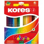 Creioane colorate 24 culori + ascutitoare triunghiulare Kores