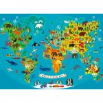 Puzzle harta lumii cu animale 150 piese