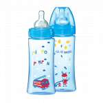 Set 2 biberoane Dodie Initiation+ 330 ml +6 luni debit 3 anti-colici 3 viteze tetina rotunda albastru Pompier