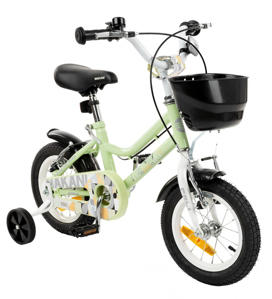 Bicicleta 12 inch cu roti ajutatoare si cosulet frontal Makani Pali Green