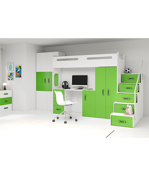 Mobilier complet camera copii Max4 pat dulap birou verde Birou