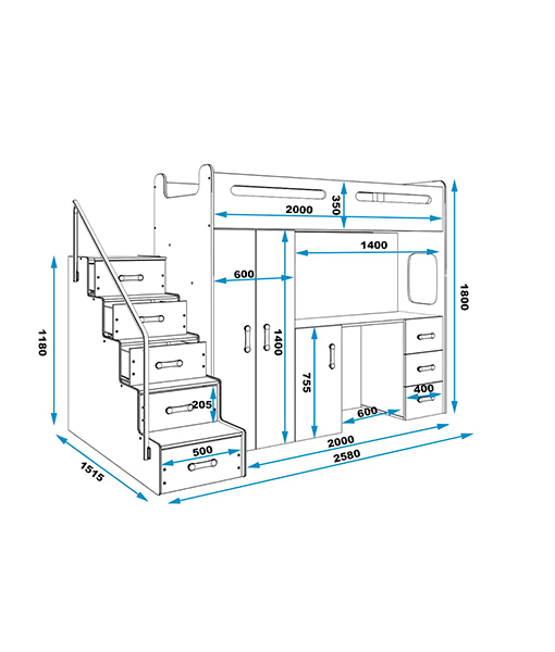 Mobilier complet camera copii Max4 pat dulap birou verde - 1