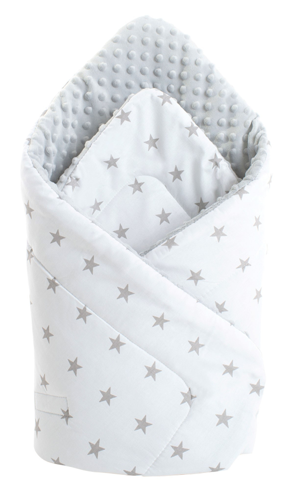 Poze Paturica de infasat nou-nascut Minky White Gray Stars 75x75 cm nichiduta.ro 