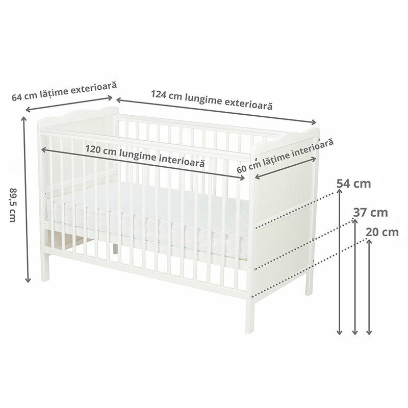 Patut din lemn Julia 120x60 cm multifunctional alb Qmini - 7