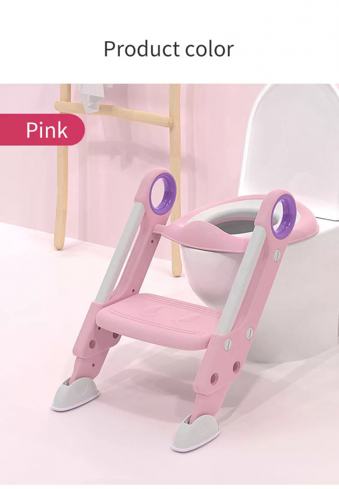 Reductor pentru toaleta cu scarita Little Mom Sturdy Pink
